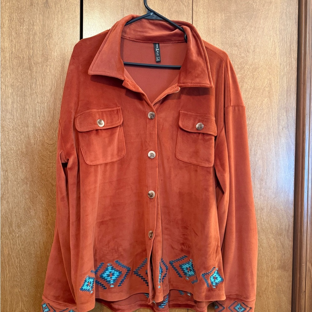 Women's Rust Button-Front Jacket With Embroidered… - image 1